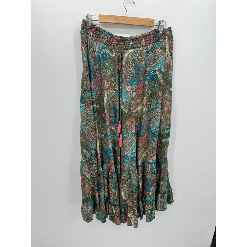 Catherine Malandrino‎ Womens Paisley Satin Maxi Skirt Size L Boho Gypsy Hippie